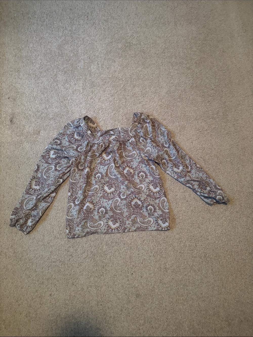 Paisley Long-Sleeve Peasant Top - Taupe
